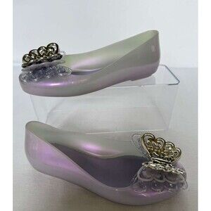 Mini Melissa Girls US 13 Iridescent Jelly Flats Butterfly Dress Shoes